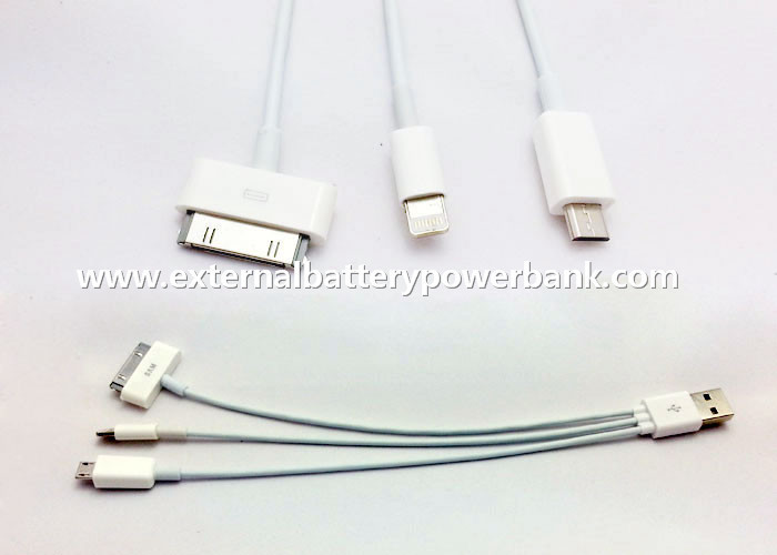 Putih 3 in 1 USB Putaran Pengisian Kabel dengan Micro / 4G / 8pin Connector