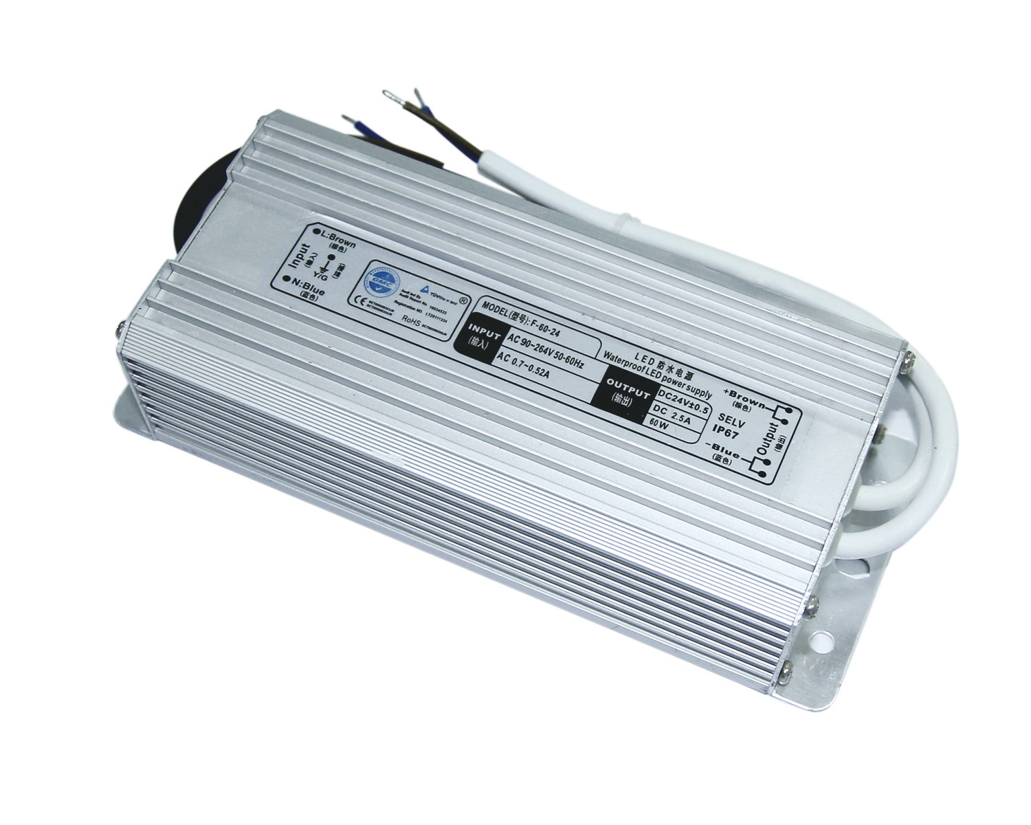 Portabel 24 V DC 60W Waterproof Driver LED Power Supply Platic Kasus Dengan EN55022 Kelas A